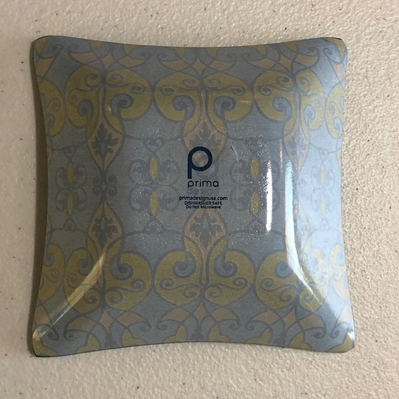 Prima Pretty Painted Square Glass Dish Blue Lime Green Design - Picture 6 of 7